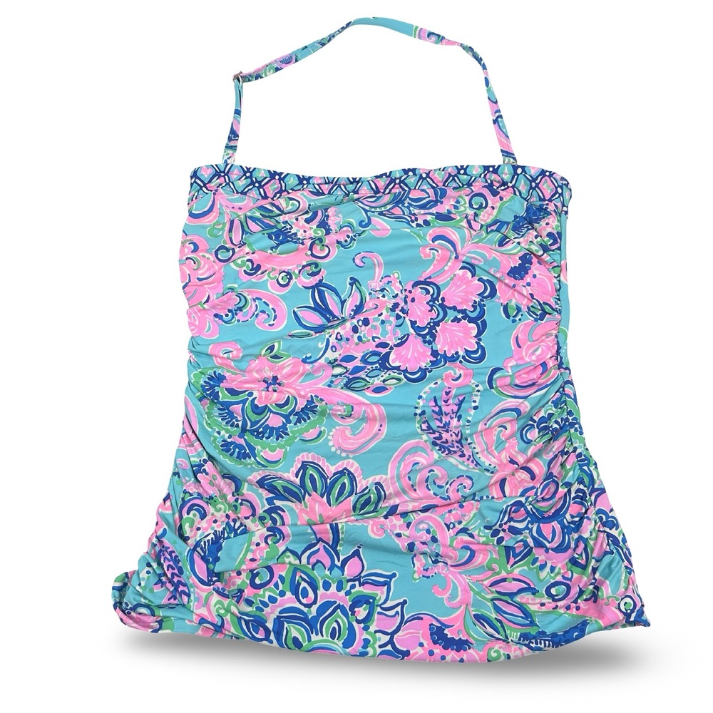 Lilly Pulitzer Justina Tankini Jungle Sunrise Top Blue Pink Green Women's 6